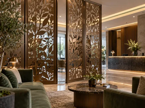 Lion Sign — Decorative laser-cut perforated metal panel for architectural façade and interior design.