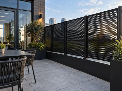 Lion Sign — Custom perforated metal screen with patterned cut-outs for contemporary spaces.