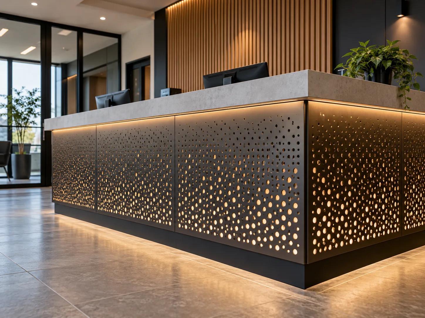 Lion Sign — Bespoke decorative perforated metal panels for commercial and architectural applications.