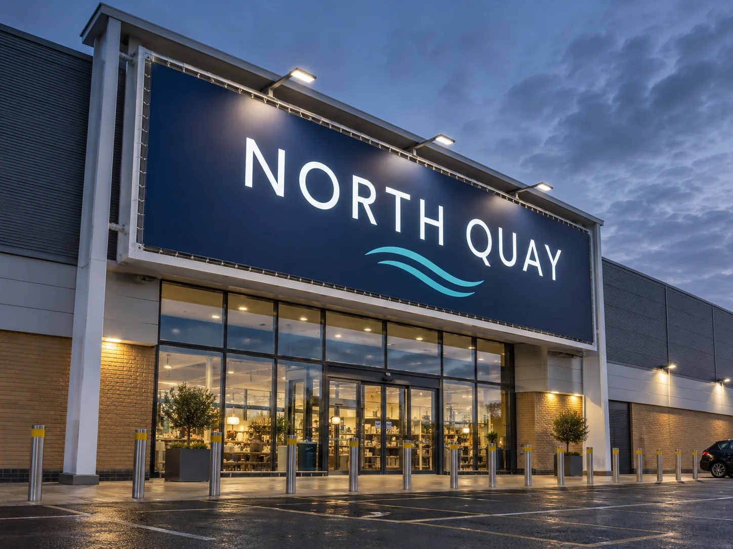 Lion Sign — Large-format tensioned fabric signage for illuminated commercial façades.