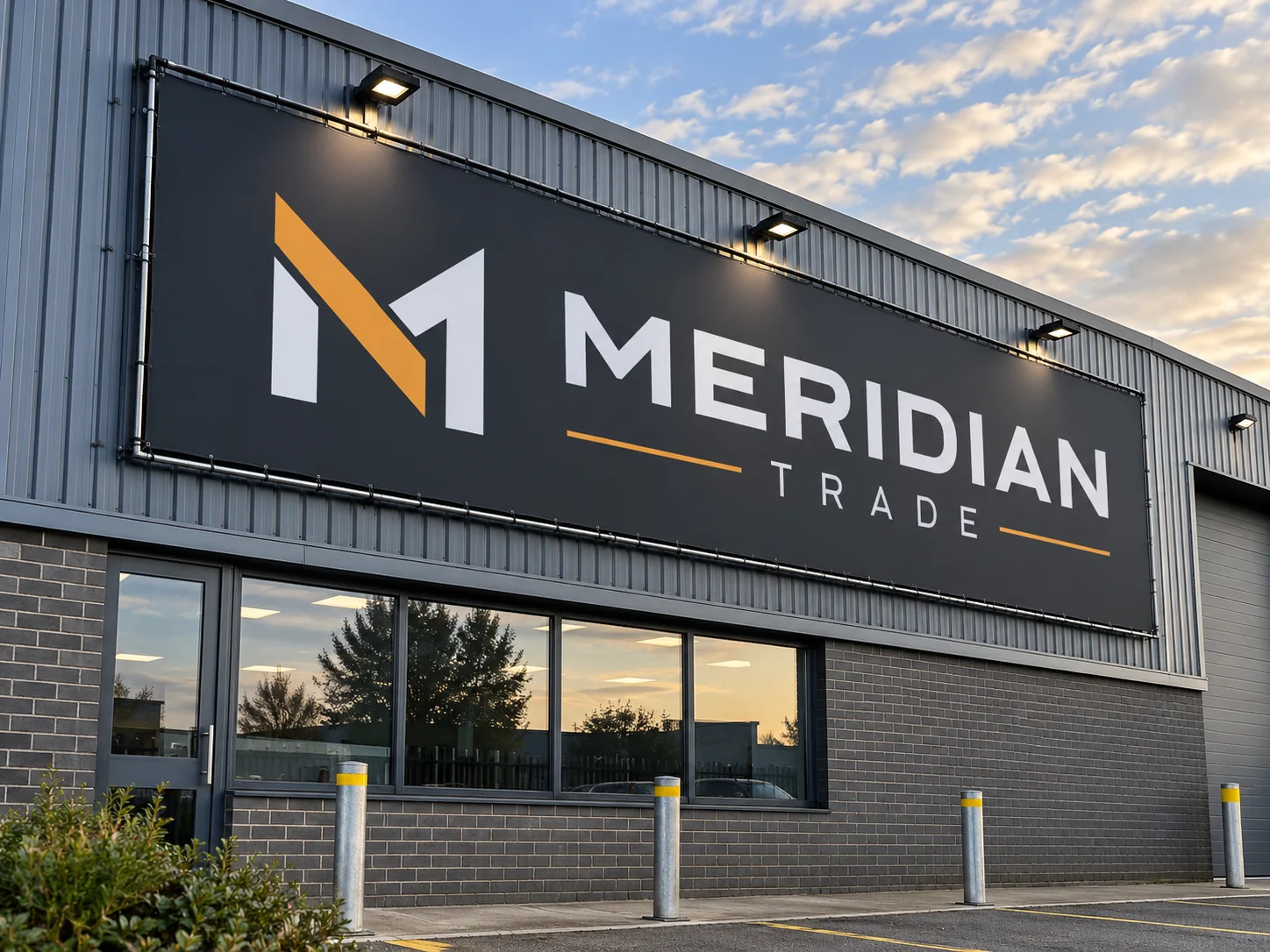 Lion Sign — Large-format tensioned fabric signage for illuminated commercial façades.