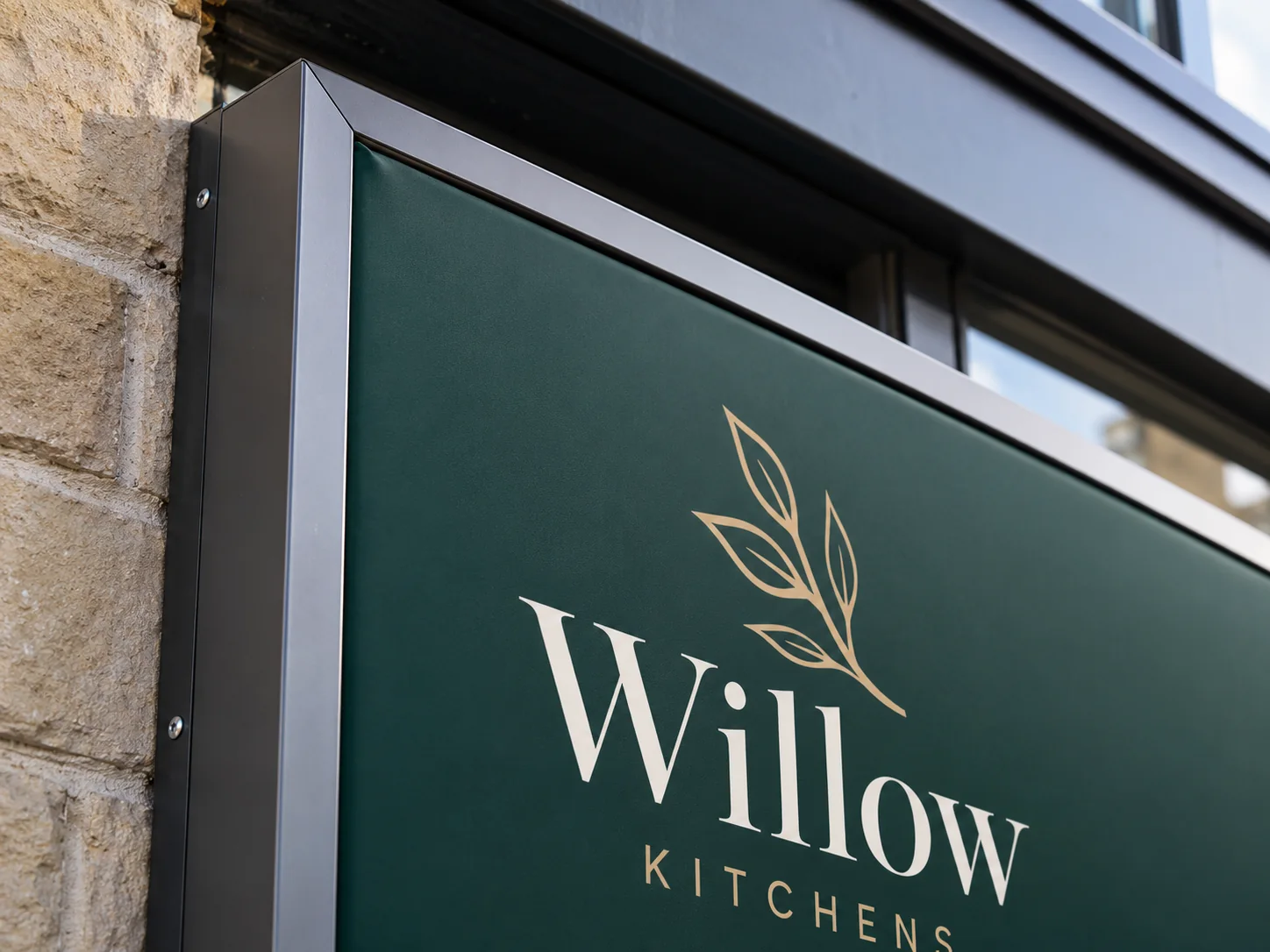 Lion Sign — Large-format tensioned fabric signage for illuminated commercial façades.