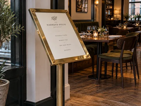 Lion Sign — Custom freestanding menu and information displays for restaurants, hotels and retail spaces.