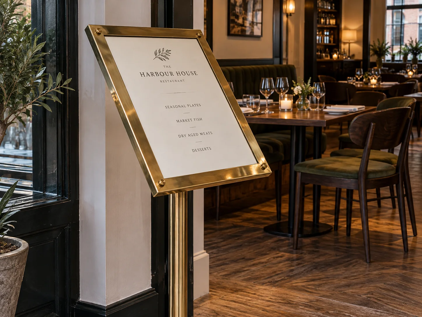 Lion Sign — Custom freestanding menu and information displays for restaurants, hotels and retail spaces.