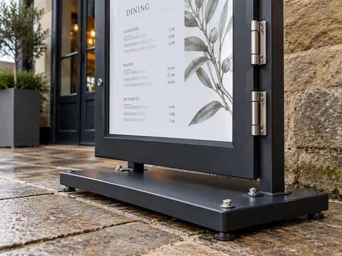 Lion Sign — Custom freestanding menu and information displays for restaurants, hotels and retail spaces.