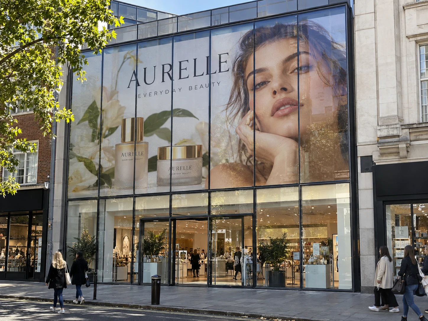 Lion Sign — Large-format digitally printed window vinyl and custom glass façade graphics for beauty salons.