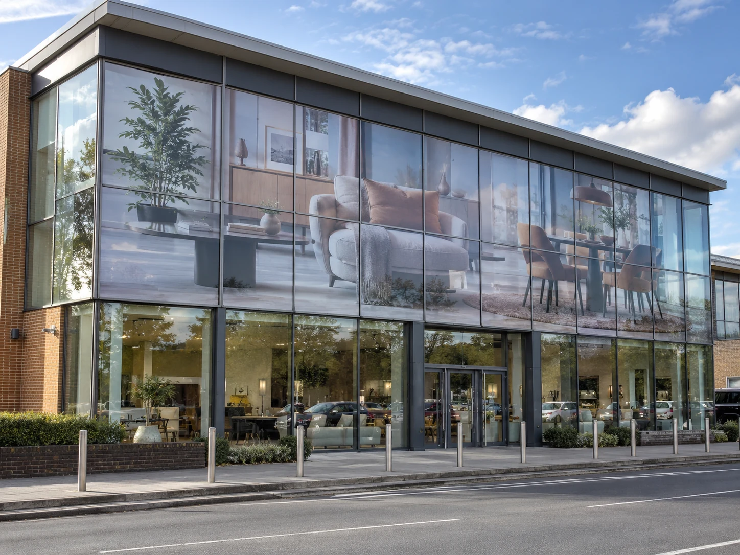 Lion Sign — Large-format digitally printed window vinyl and custom glass façade graphics for interior design studios.