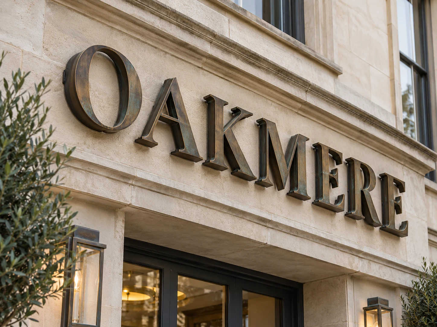 Lion Sign — Architectural bronze-finish raised lettering for hotels and premium exterior branding.
