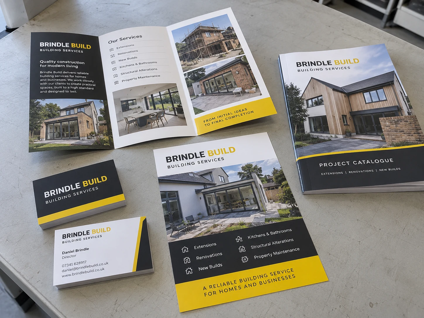 Lion Sign — Coordinated business cards, brochures, catalogues and promotional print materials for construction businesses.