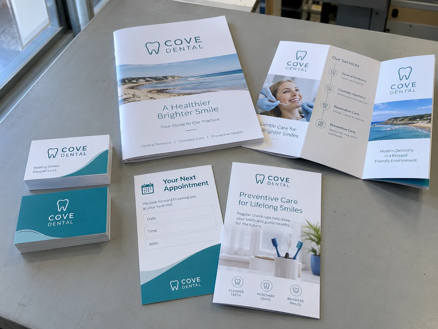 Lion Sign — Coordinated business cards, brochures, catalogues and promotional print materials for dental practices.