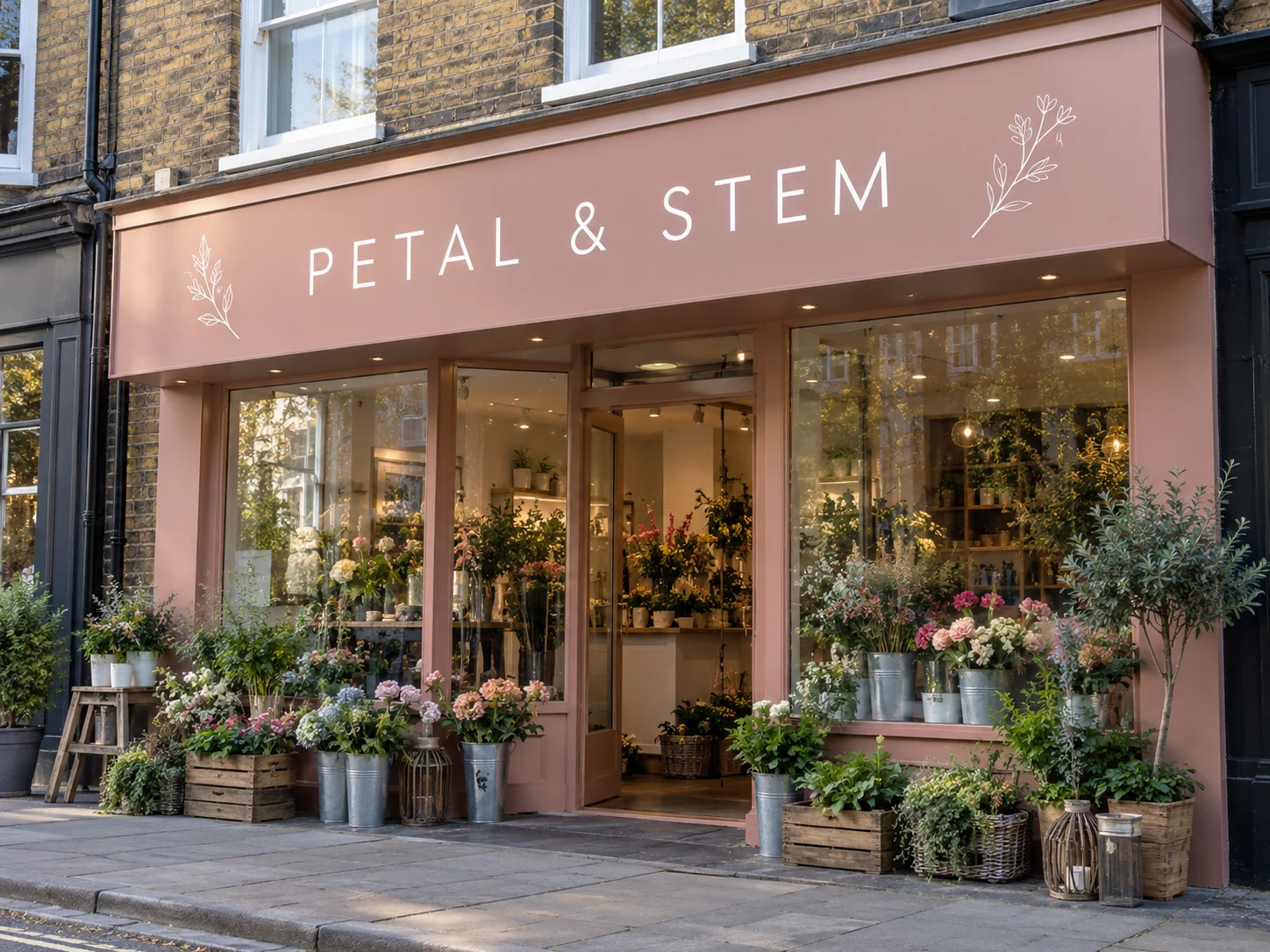Lion Sign — Pink CNC-routed composite florist fascia with white acrylic inset lettering.