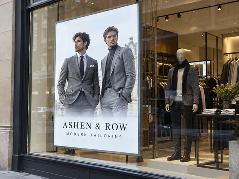 Lion Sign — Backlit fashion advertising light box for bright shop-window campaign displays.