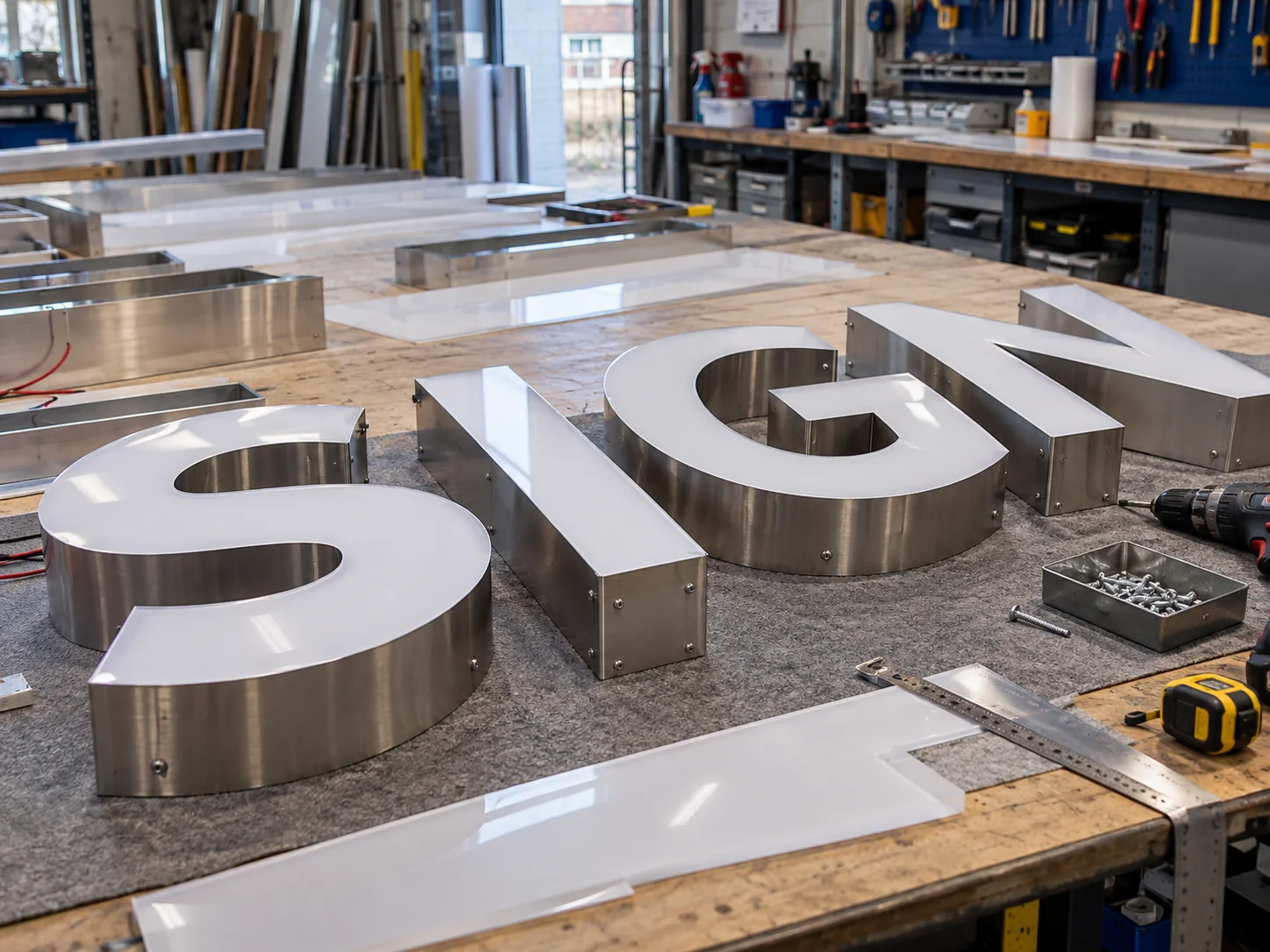 Lion Sign — Metal letter casings, acrylic faces and signage components for trade manufacturing projects.
